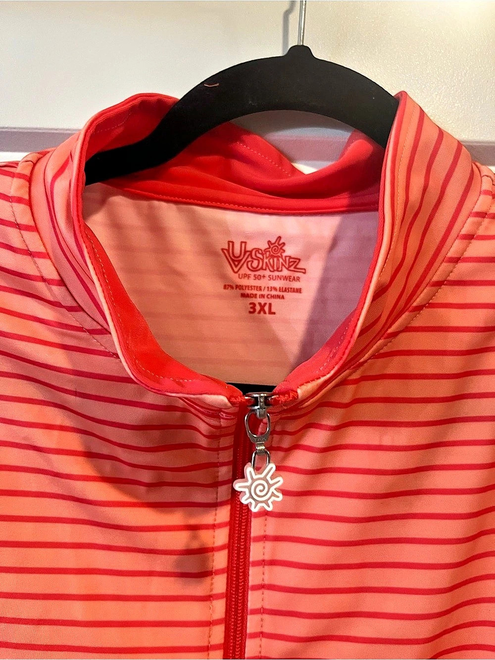 UV Skins UPF 50+ Sun Shirt Striped Coral Rashguard Zip Up 3XL - Picture 6 of 10